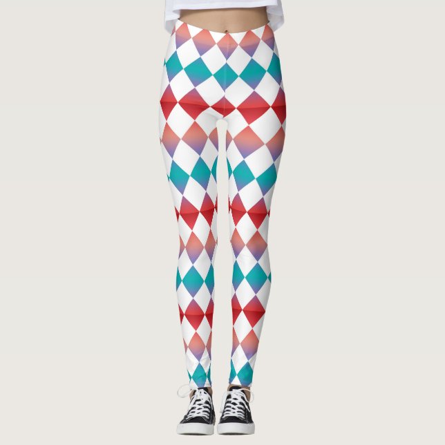 Colourful Chequered Diamond Pattern Leggings (Front)