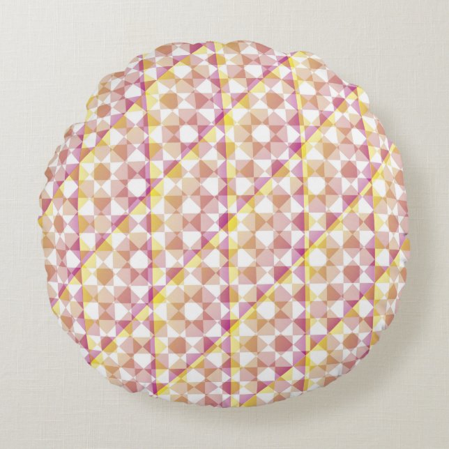 Colourful Chequered Diamond Plaid Pattern Round Cushion (Front)