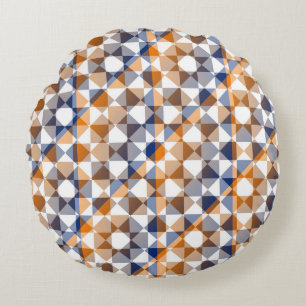 Colourful Chequered Diamond Plaid Pattern Round Cushion