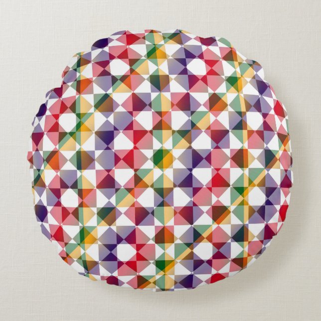 Colourful Chequered Diamond Plaid Pattern Round Cushion (Front)