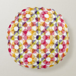 Colourful Chequered Diamond Plaid Pattern Round Cushion