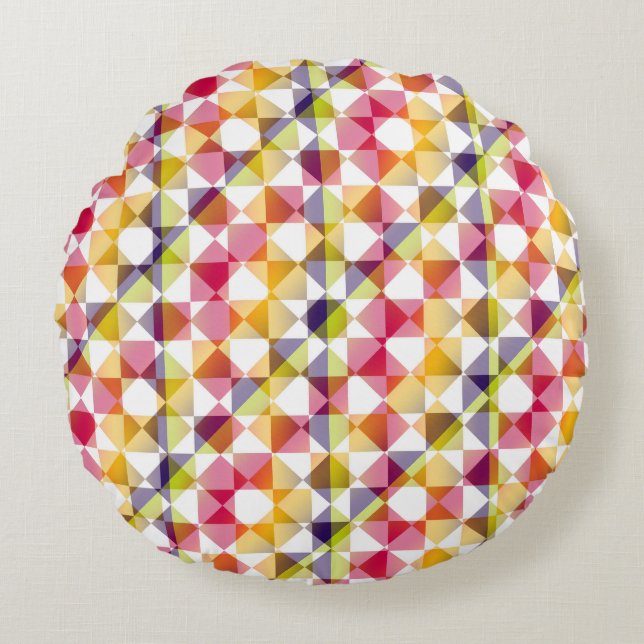 Colourful Chequered Diamond Plaid Pattern Round Cushion (Front)