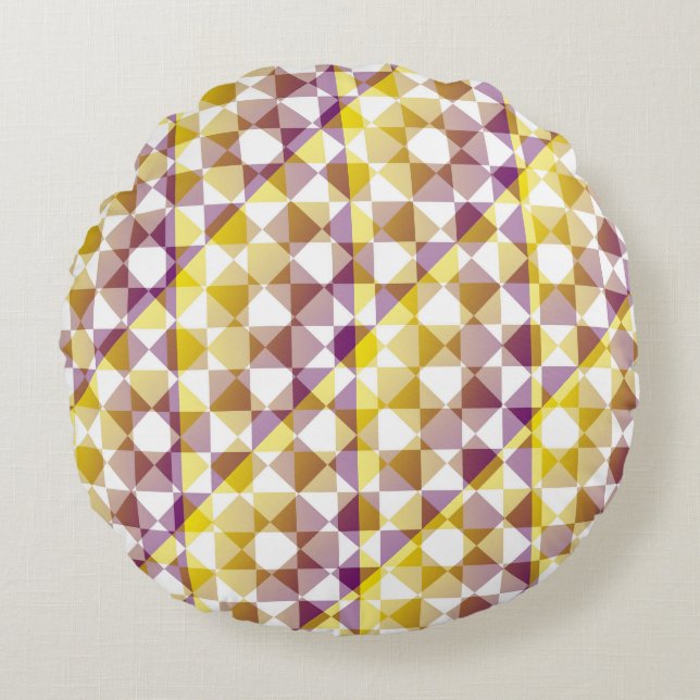 Colourful Chequered Diamond Plaid Pattern Round Cushion (Front)