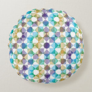 Colourful Chequered Diamond Plaid Pattern Round Cushion