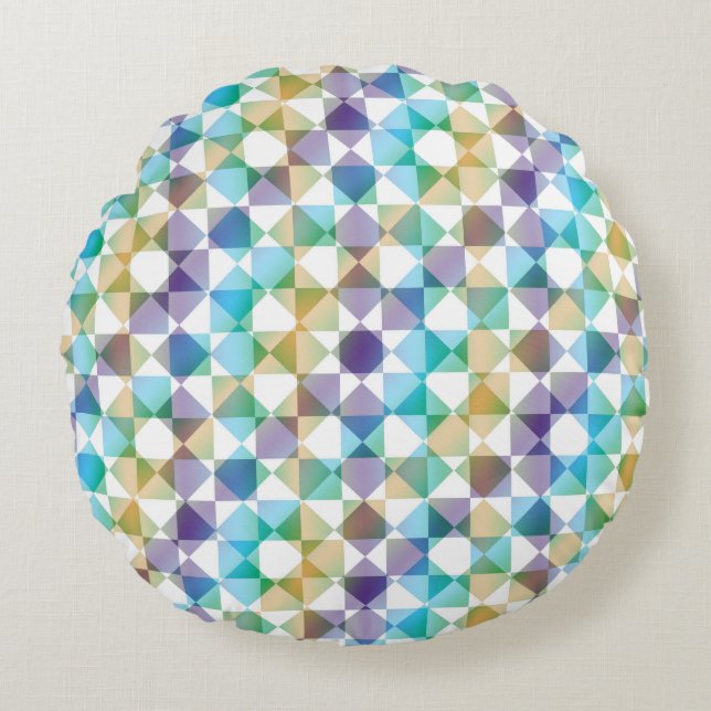 Colourful Chequered Diamond Plaid Pattern Round Cushion (Front)