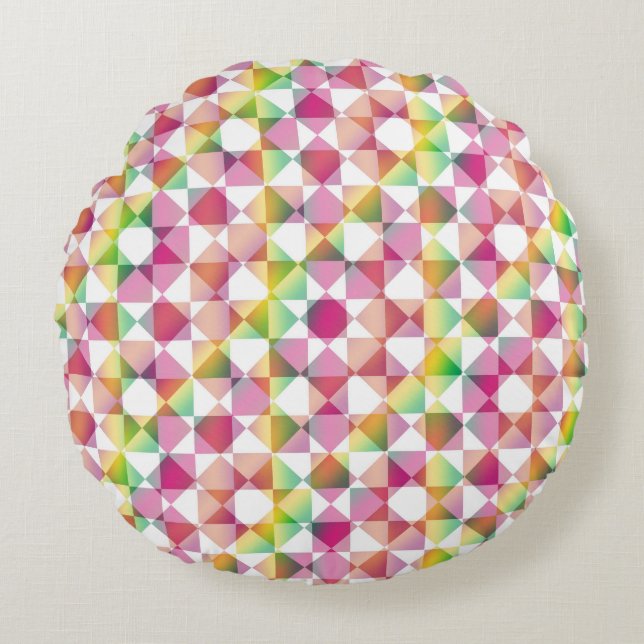 Colourful Chequered Diamond Plaid Pattern Round Cushion (Front)