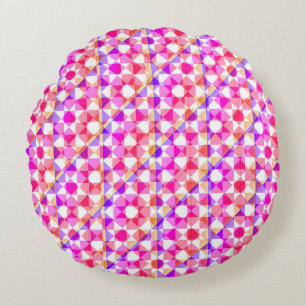 Colourful Chequered Diamond Plaid Pattern Round Cushion