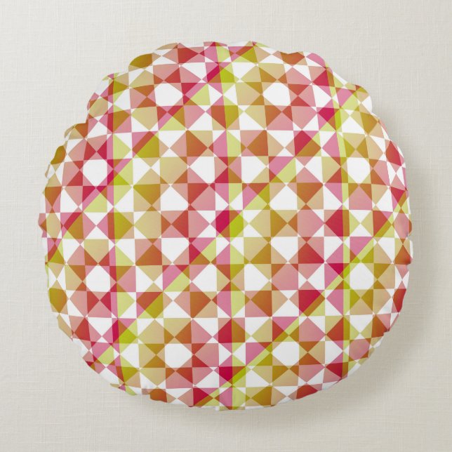 Colourful Chequered Diamond Plaid Pattern Round Cushion (Front)