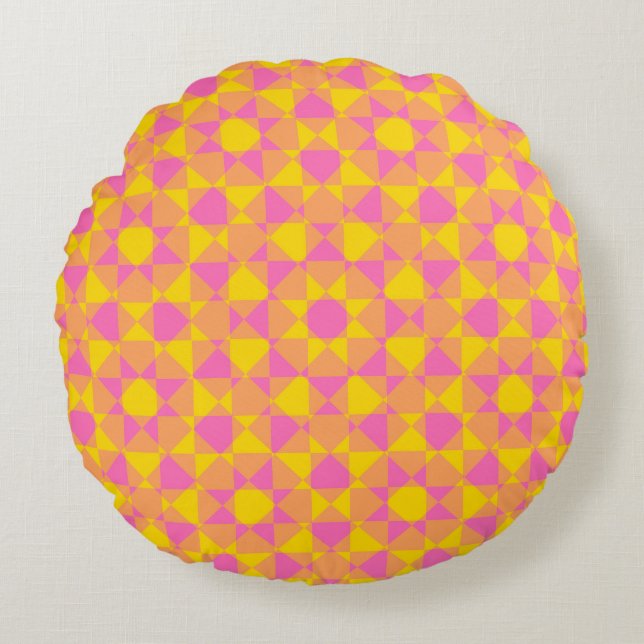 Colourful Chequered Diamond Plaid Pattern Round Cushion (Front)