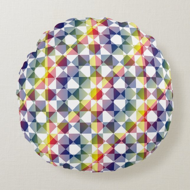 Colourful Chequered Diamond Plaid Pattern Round Cushion (Front)