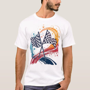 Colourful Chequered Flags and Flame T-Shirt