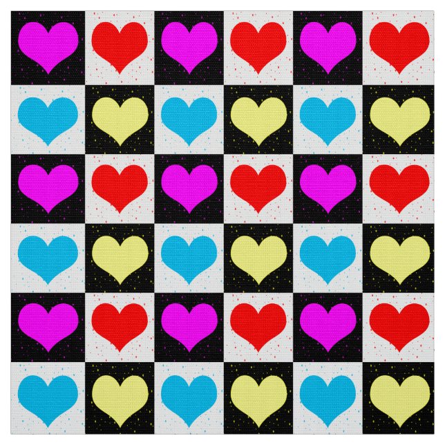Colourful Chequered Hearts Fabric (Swatch)