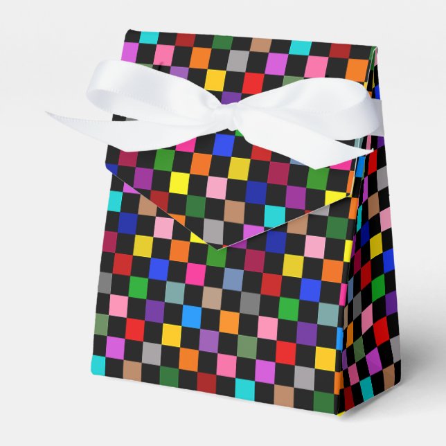 Colourful Chequered Pattern Design Black  Favour Box (Front Side)