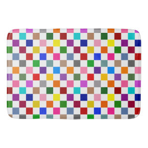 Colourful Chequered Pattern Design White Bath Mat