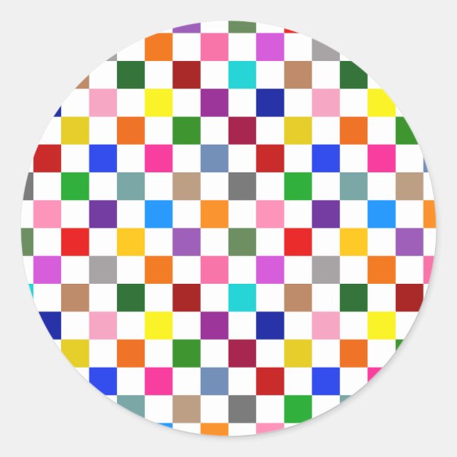 Colourful Chequered Pattern Design White  Classic Round Sticker (Front)
