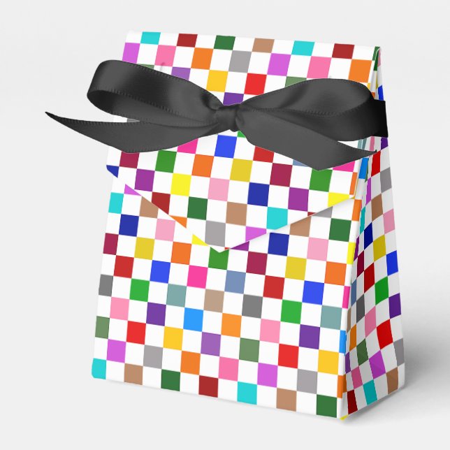 Colourful Chequered Pattern Design White  Favour Box (Front Side)