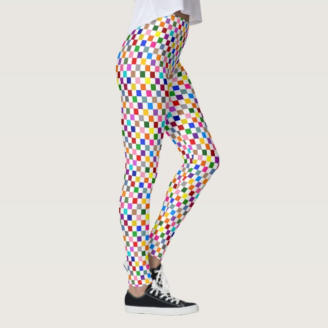 Colourful Chequered Pattern Design White  Leggings (Right)