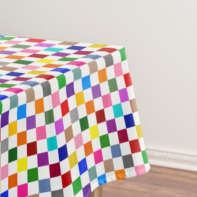 Colourful Chequered Pattern Design White  Tablecloth (In Situ)