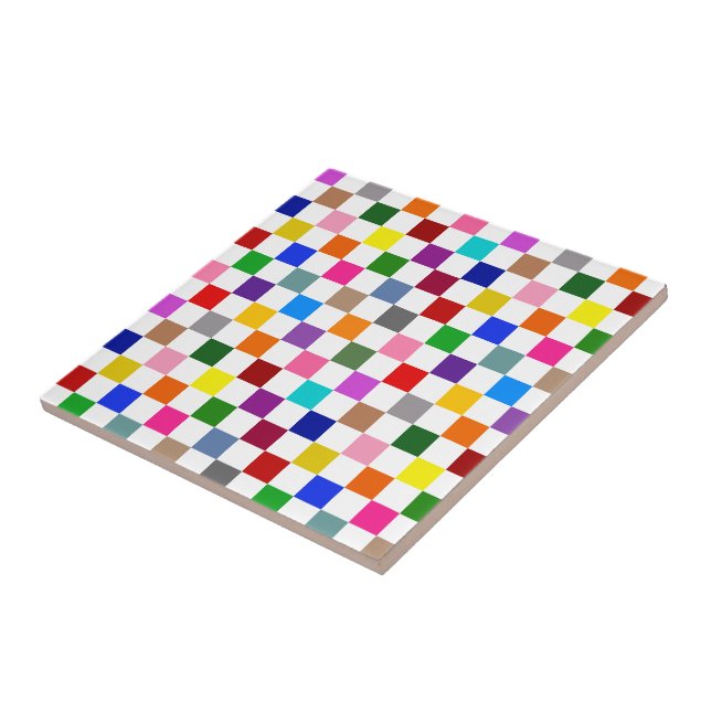 Colourful Chequered Pattern Design White  Tile (Side)