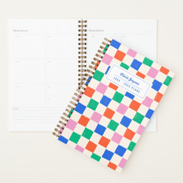 Colourful Chequered Personalised 2027 Monthly Scho Planner (Display)