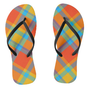 Colourful Chequered Plaid Flip Flops