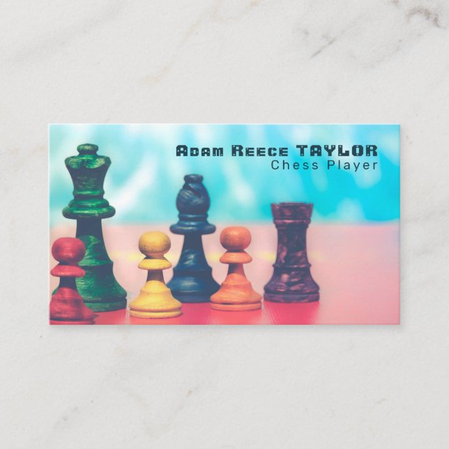 Colourful Chess Pieces, Chess Club Business Card (Front)