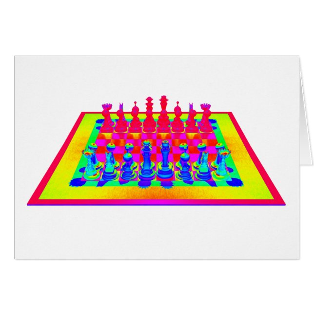 Colourful Chessboard & Chess Pieces (Front Horizontal)