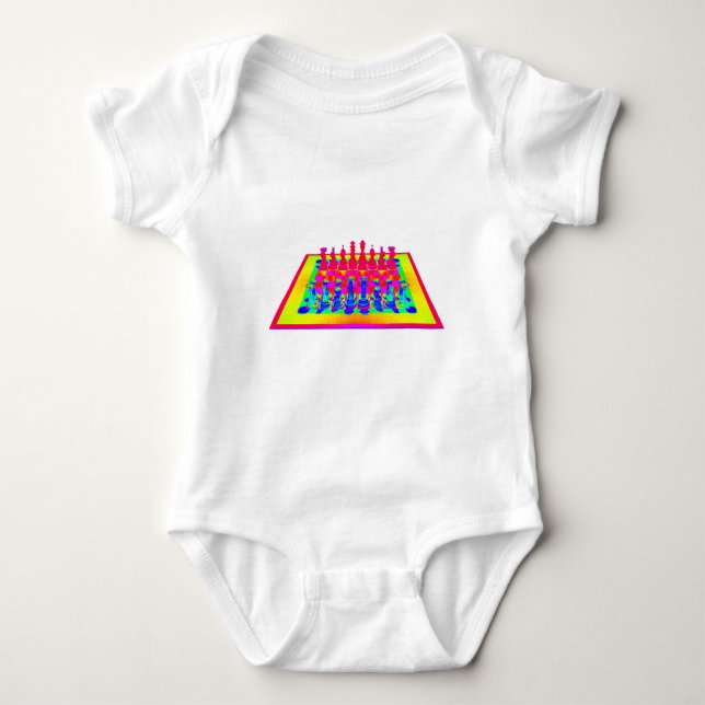 Colourful Chessboard & Chess Pieces Baby Bodysuit (Front)