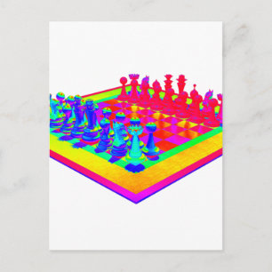 Colourful Chessboard & Chess Pieces Postcard