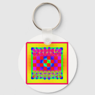 Colourful Chessboard & Pieces Key Ring