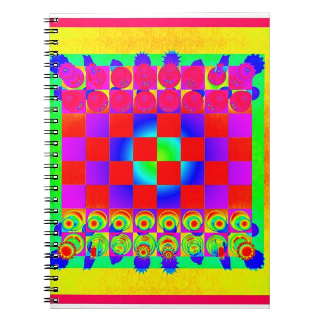 Colourful Chessboard & Pieces Spiral Notebook (Front)