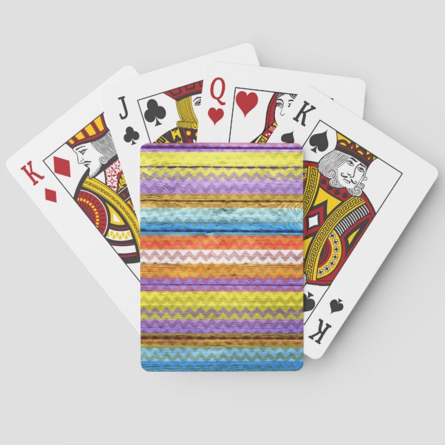 Colourful Chevron Abstract Wood Playing Cards (Back)