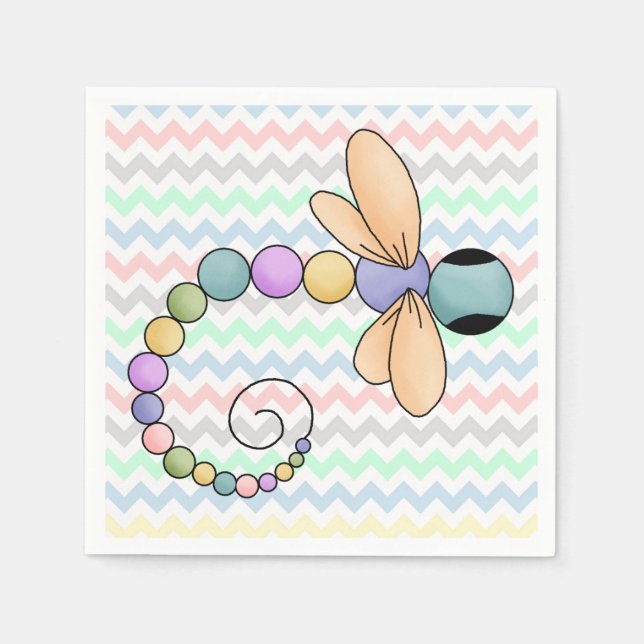 Colourful Chevron and Dragonfly Paper Napkins (Front)