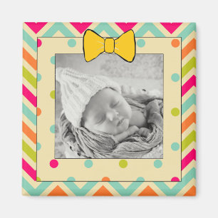 Colourful Chevron and Stripes Personalised Magnet