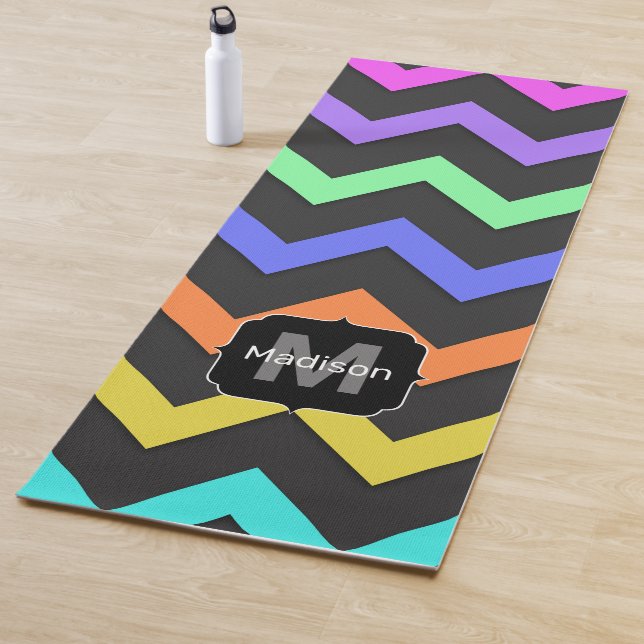Colourful Chevron Cool Summer Fun Pattern Monogram Yoga Mat (In Situ)
