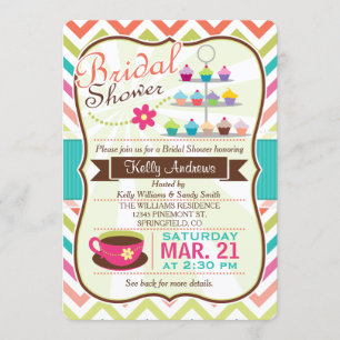 Colourful Chevron Cupcake, Tea Bridal Shower Invitation