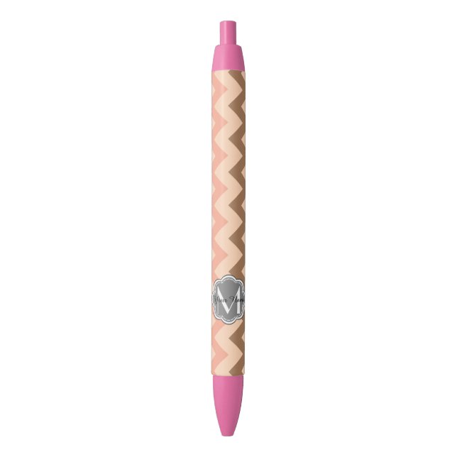 Colourful Chevron, Floral Monogram Personalised Black Ink Pen (Front Vertical)