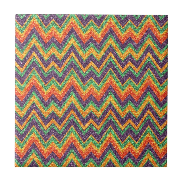 Colourful Chevron Glitter Zigzag Seamless Pattern  Tile (Front)