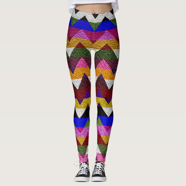 Colourful Chevron Modern Leather #14 Leggings (Front)