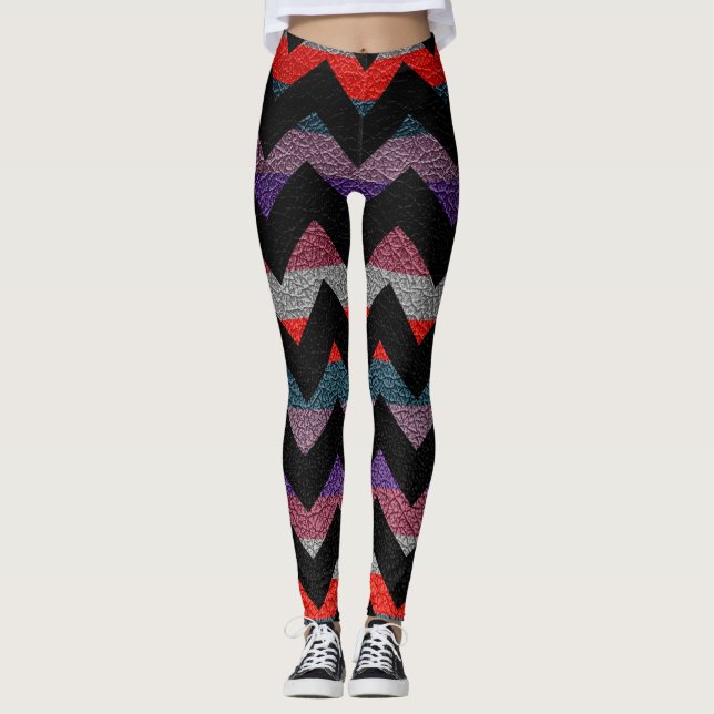 Colourful Chevron Modern Leather #17 Leggings (Front)