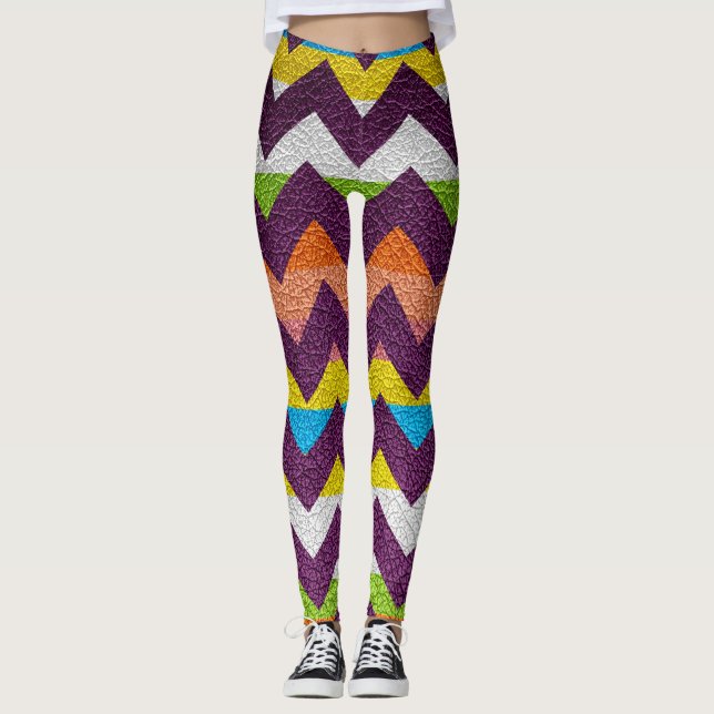 Colourful Chevron Modern Leather #20 Leggings (Front)