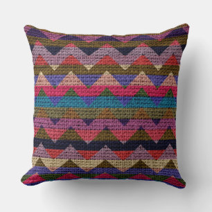 Colourful Chevron Pattern Burlap Jute #2 Cushion