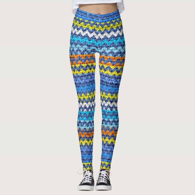 Colourful Chevron Pattern Burlap Look #2 Leggings (Front)