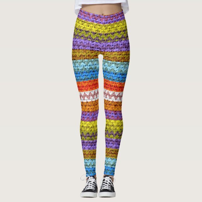 Colourful Chevron Pattern Burlap Look #3 Leggings (Front)