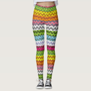Colourful Chevron Pattern Burlap Look #7 Leggings