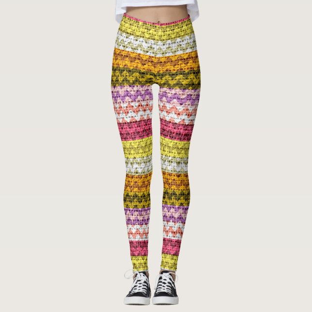 Colourful Chevron Pattern Burlap Look #8 Leggings (Front)