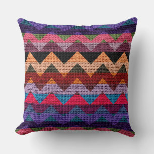 Colourful Chevron Pattern Burlap Rustic Jute #5 Cushion