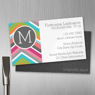 Colourful Chevron Pattern with Custom Monogram Magnetic Business Card