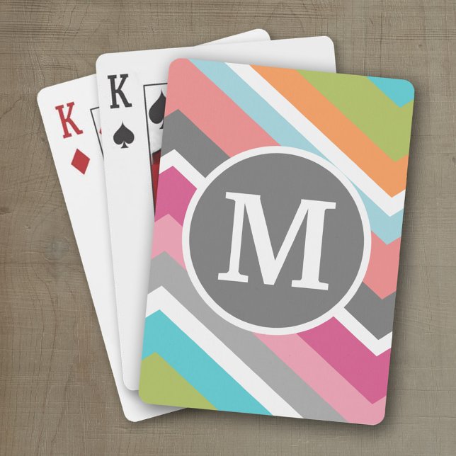 Colourful Chevron Pattern with Custom Monogram Playing Cards (Personalized playing cards with a geometric pattern and a place for a name)