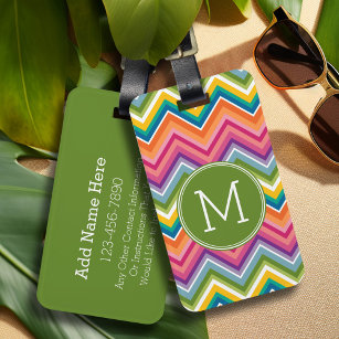 Colourful Chevron Pattern with Monogram Luggage Tag